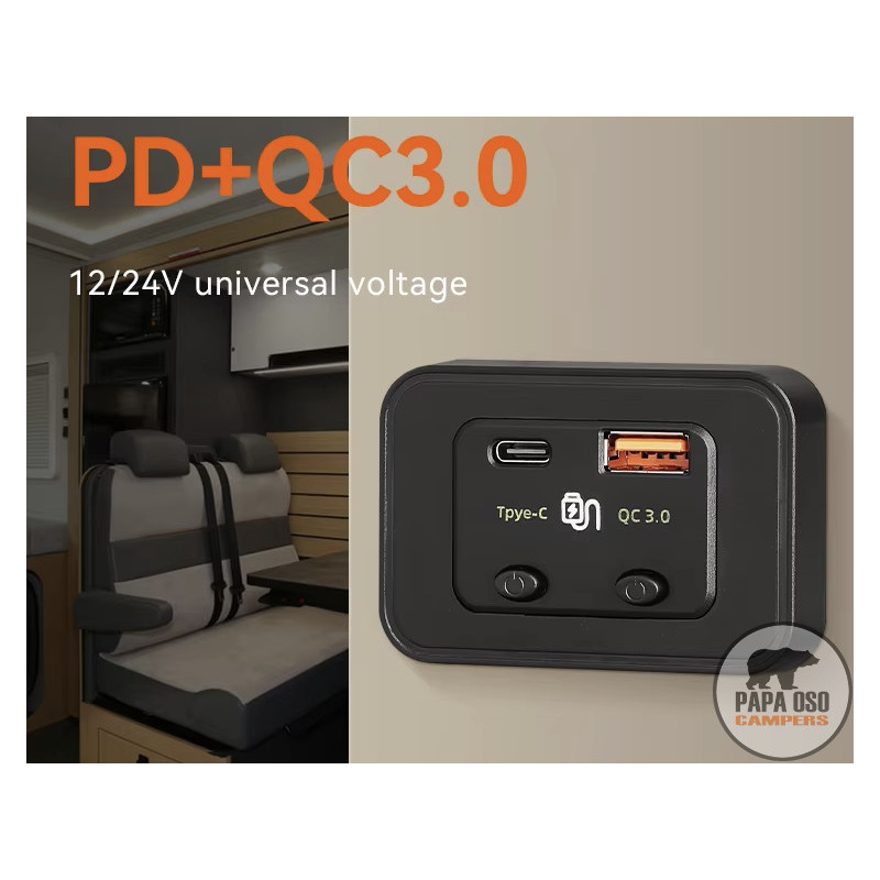 Doble USB con USB C Pared