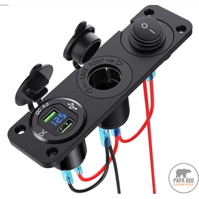 Panel triple para empotrar con USB