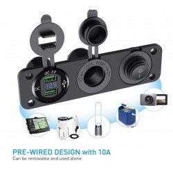 Panel triple para empotrar con USB
