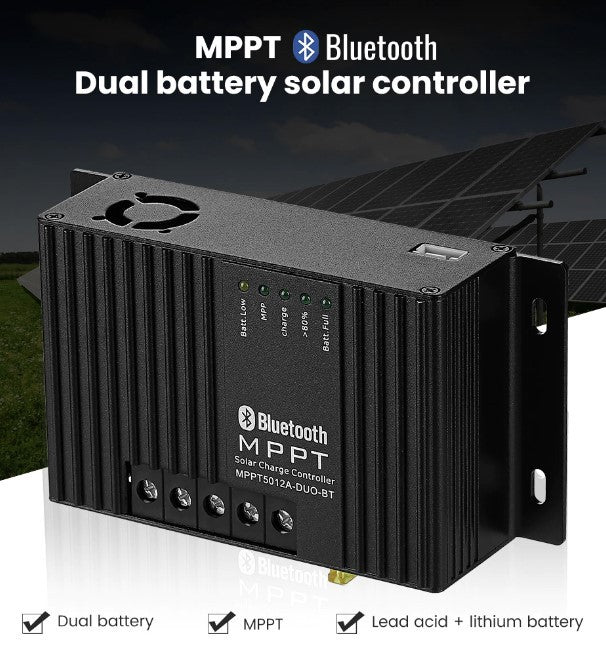 Controlador de carga MPPT 25A dual con monitoreo bluetooth