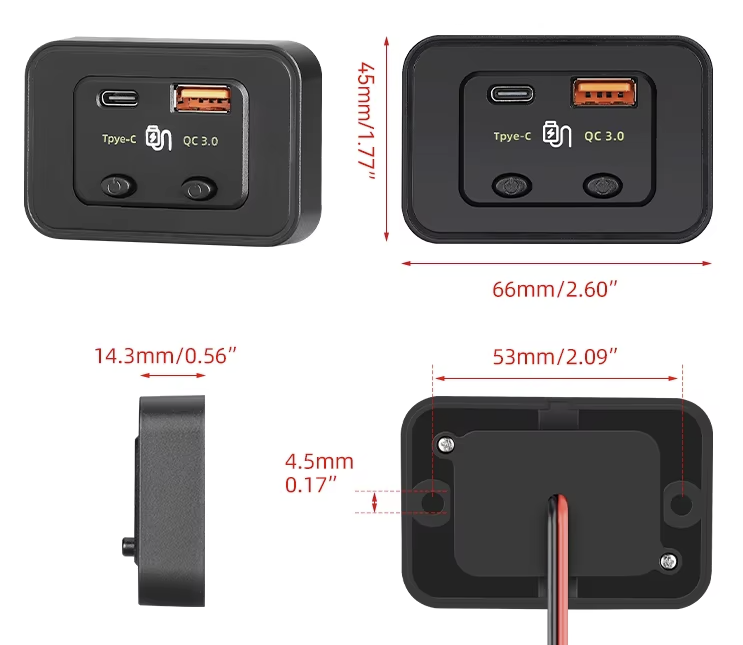 Doble USB con USB C Pared