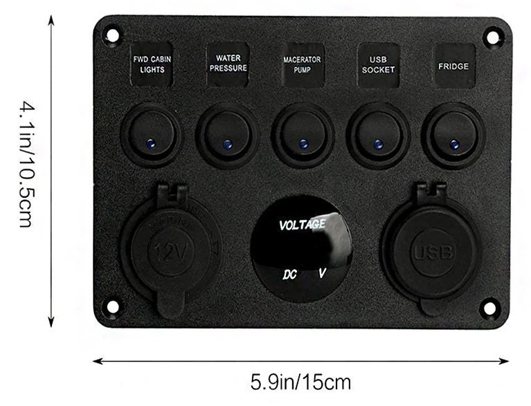 Panel de Control 5 Switch, voltímetro, socket y USB