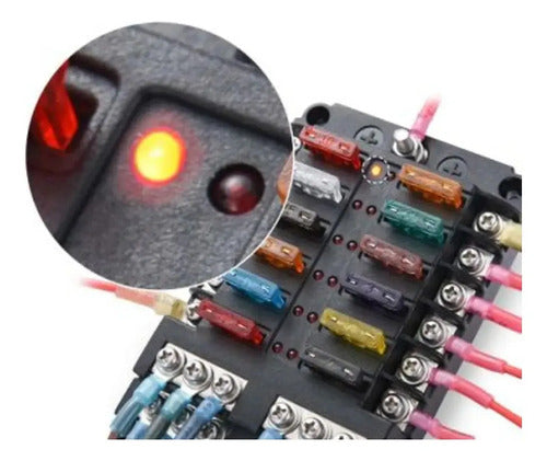 Caja De Fusibles 12 Vías Con Led Para Auto Lancha Moto 12v