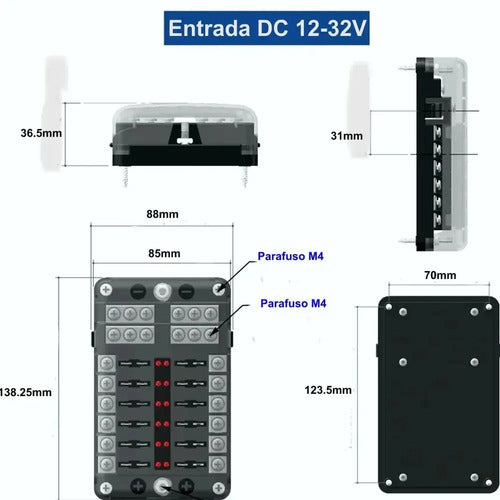 Caja De Fusibles 12 Vías Con Led Para Auto Lancha Moto 12v