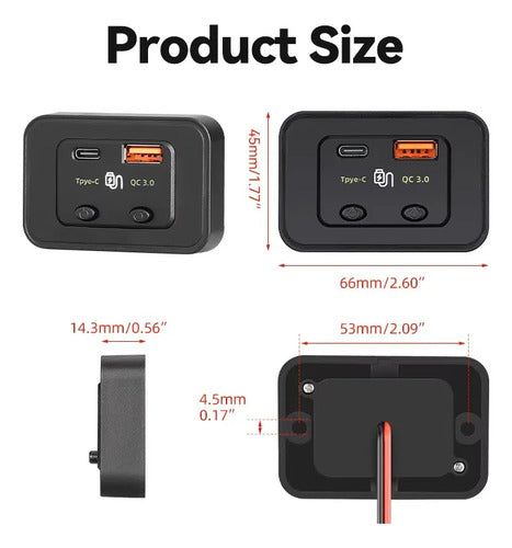 Cargador Usb Y Usb-c Rápido 12/24v Para Motorhome O Camper Negro
