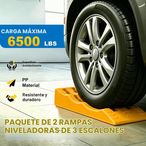 Kit 2 Rampas Niveladoras 3 Niveles Camper Motorhome Suv 3ton Amarillo