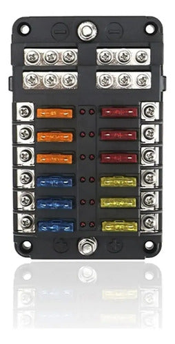 Caja De Fusibles 12 Vías Con Led Para Auto Lancha Moto 12v