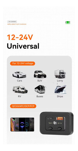 Cargador Usb Y Usb-c Rápido 12/24v Para Motorhome O Camper Negro