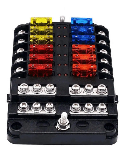 Caja De Fusibles 12 Vías Con Led Para Auto Lancha Moto 12v