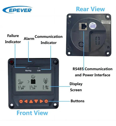 Controlador Remoto Epever Mt52 Para Reguladores De Carga Con Puerto Rs-485
