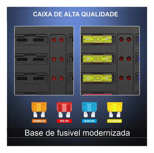 Caja De Fusibles 12 Vías Con Led Para Auto Lancha Moto 12v