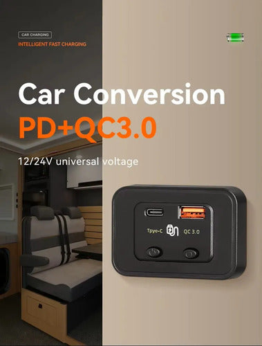 Cargador Usb Y Usb-c Rápido 12/24v Para Motorhome O Camper Negro