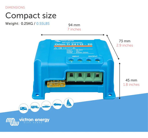 Victron Energy Orion-tr Ip43 Convertidor Cc/cc De 24/12 Voltios, 20 Amperios, 240 Vatios, No Aislado Azul