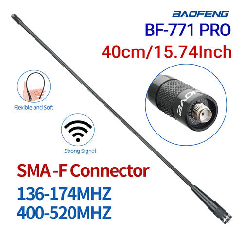 Baofeng Antena Negra De Doble Banda Walkie Talkie Uhf Vhf 40cm 144-430mhz Ganancia 2.15-3dbi Negro Vhf/uhf